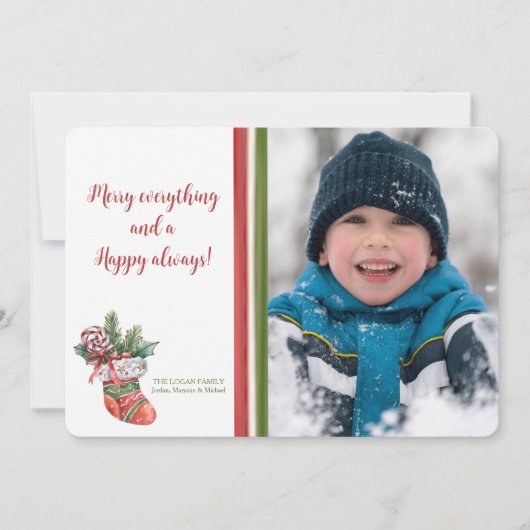 クリスマスストッキングの写真 ホリデーカード (正面)