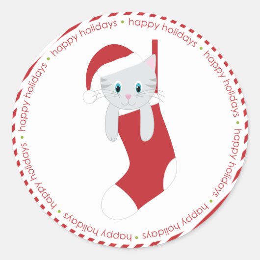 クリスマスストッキングの子猫 ラウンドシール (正面)