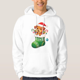 クリスマスストッキングの愛らしい子犬 パーカ