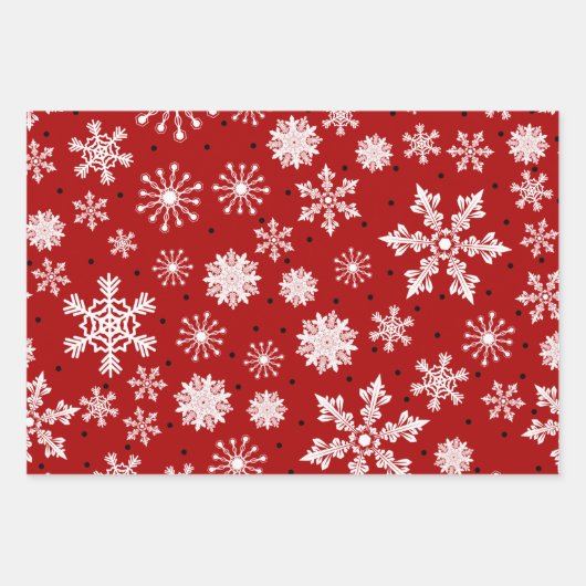 クリスマスストッキングの木と雪のかけらの赤 ラッピングペーパーシート (正面2)