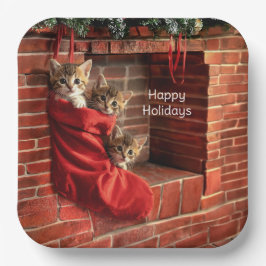 クリスマスストッキングの紙皿の三匹の子猫 ペーパープレート