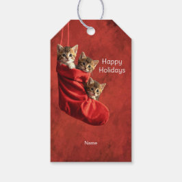 クリスマスストッキングの3匹の子猫 ギフトタグ