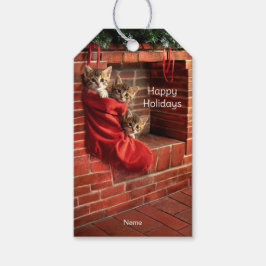 クリスマスストッキングの3匹の子猫 ギフトタグ