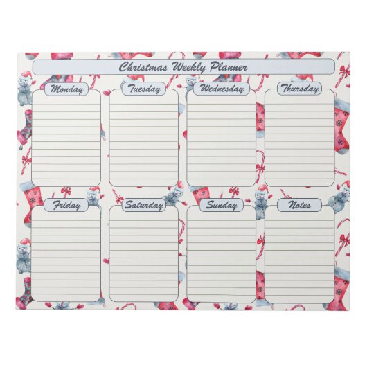 クリスマスストッキングアンドキャンディーキャンズウィークリープランナー ノートパッド (正面)