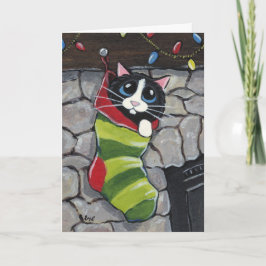 クリスマスストッキングアートカードに登場するタキシード猫 シーズンカード