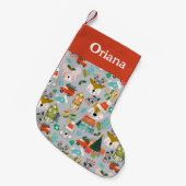 クリスマスストッキングウッドランドサンタアニマルズグレー スモールクリスマスストッキング (正面 (吊り時))