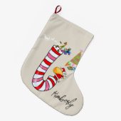 クリスマスストッキングキャンディーケーン小妖精や小人 ラージクリスマスストッキング (正面 (吊り時))