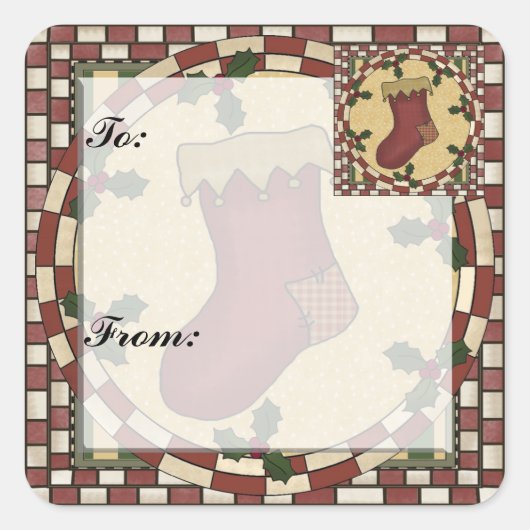 クリスマスストッキングギフトラベルシール スクエアシール (正面)