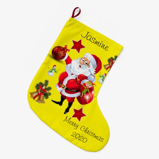 クリスマスストッキングクリスマスサンタ雪だるま ラージクリスマスストッキング (正面 (吊り時))