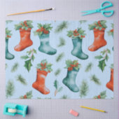 クリスマスストッキンググリーンリーレッドグリーンクリスマス 薄葉紙 (クラフト)