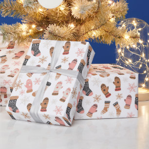 クリスマスストッキングスノーフレークスグローブホリデー ラッピングペーパー