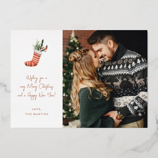 クリスマスストッキングノートフォトクリスマス 箔招待状 (正面)
