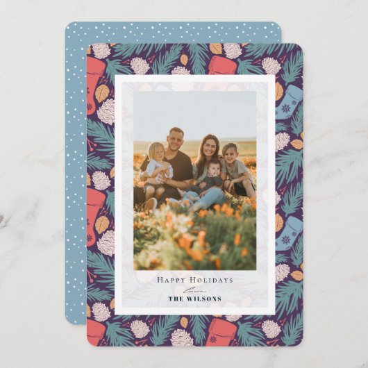 クリスマスストッキングパターンホリデーフォトカード 招待状 (正面/裏面)