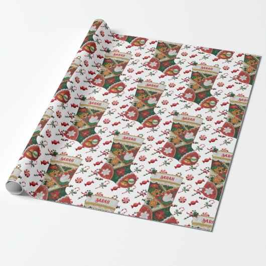 クリスマスストッキングパーソナライズされた子供の名前の贈り物 ラッピングペーパー (アンロールド)