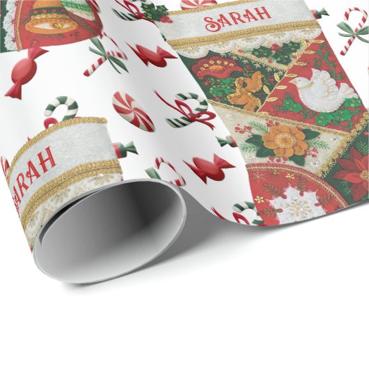 クリスマスストッキングパーソナライズされた子供の名前の贈り物 ラッピングペーパー (ロールコーナー)