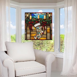 クリスマスストッキングフェイクステンドグラス ウィンドウサイン