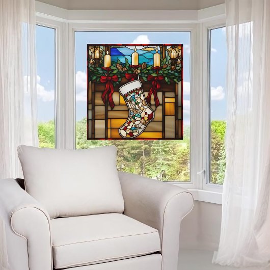 クリスマスストッキングフェイクステンドグラス ウィンドウサイン