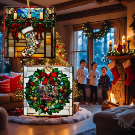 クリスマスストッキングフェイクステンドグラス セラミックオーナメント