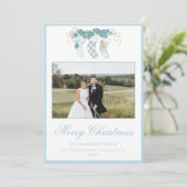 クリスマスストッキングブルーワンフォトヴィンテージ シーズンカード (スタンド正面)