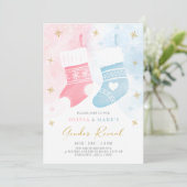 クリスマスストッキングベビー性別リビールパーティー招待状 招待状 (スタンド正面)