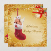 クリスマスストッキングベビー&ティンセルベビーシャワー 招待状 (正面/裏面)