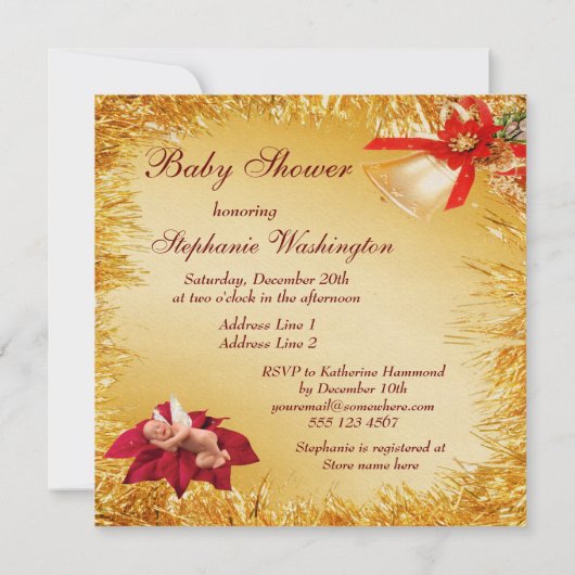 クリスマスストッキングベビー&ティンセルベビーシャワー 招待状 (裏面)