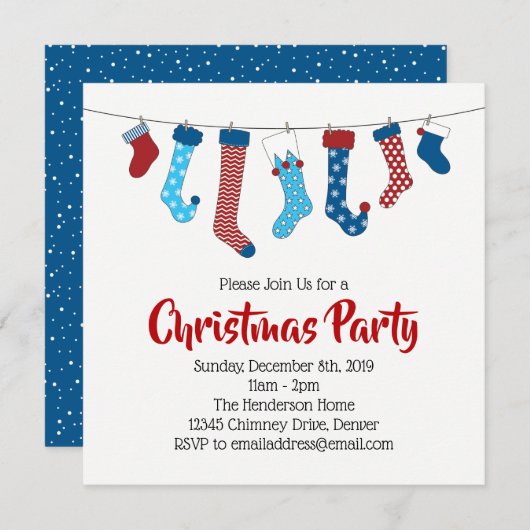 クリスマスストッキングホリデーパーティー 招待状 (正面/裏面)