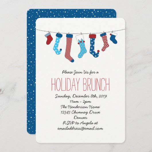 クリスマスストッキングホリデーパーティー 招待状 (正面/裏面)
