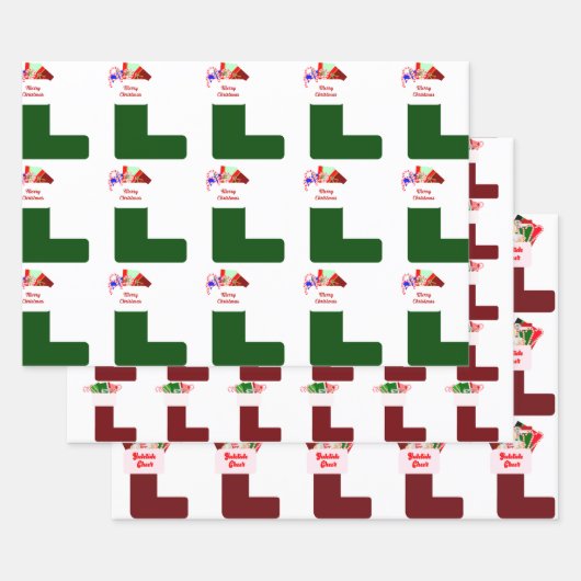 クリスマスストッキングラッピング紙シートセット3 ラッピングペーパーシート (セット)