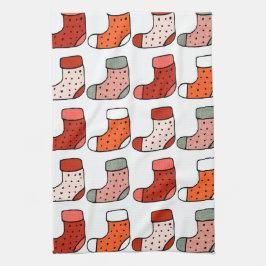 クリスマスストッキングレッド キッチンタオル