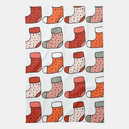 クリスマスストッキングレッド キッチンタオル (縦)