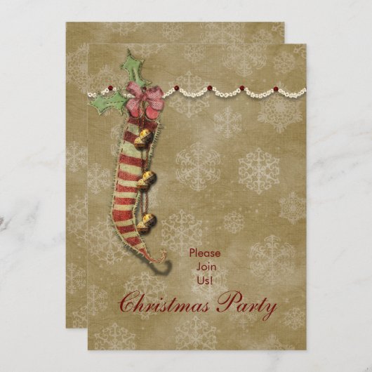 クリスマスストッキング古いファッションの招待 招待状 (正面/裏面)