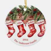 クリスマスストッキング家族の写真 セラミックオーナメント (正面)