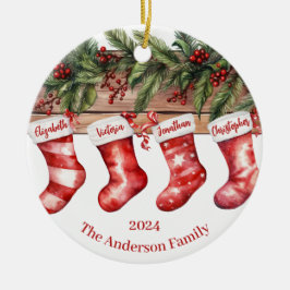 クリスマスストッキング家族の写真 セラミックオーナメント