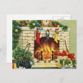 クリスマスストッキング暖炉と装飾 シーズンポストカード (正面/裏面)