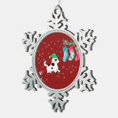 クリスマスストッキング犬 スノーフレークピューターオーナメント (右)