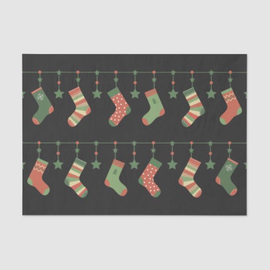 クリスマスストッキング赤い緑の茶色のガーランド 薄葉紙 (正面)