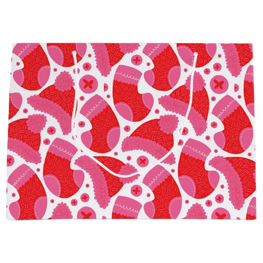 クリスマスストッキング赤とピンク ラージペーパーバッグ (正面)