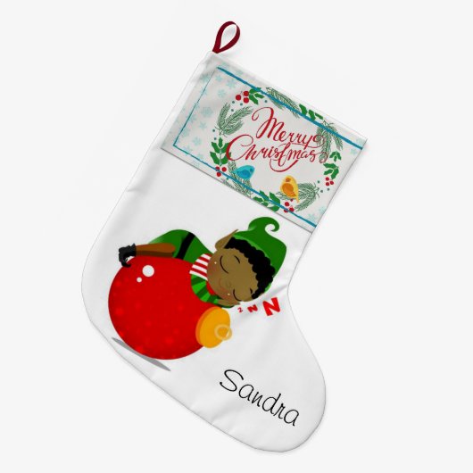 クリスマスストッキング、クリスマスアフリカ小妖精や小人 ラージクリスマスストッキング (正面 (吊り時))