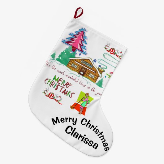 クリスマスストッキング，クリーニングの女性 ラージクリスマスストッキング (正面 (吊り時))