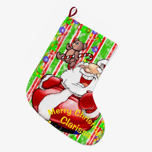 クリスマスストッキング、テディベア ラージクリスマスストッキング (正面 (吊り時))