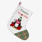 クリスマスストッキング、プレイドボクシングペンギンポウラーグ ラージクリスマスストッキング (正面 (吊り時))