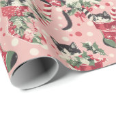 クリスマスストッキング(白黒の子猫あり) ラッピングペーパー (ロールコーナー)