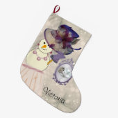 クリスマスストッキング、雪だるまヴィンテージ ラージクリスマスストッキング (正面 (吊り時))