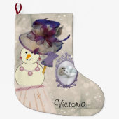 クリスマスストッキング、雪だるまヴィンテージ ラージクリスマスストッキング (正面)