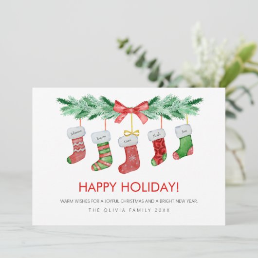 クリスマスストッキング 5 家族名 幸せ シーズンカード (スタンド正面)