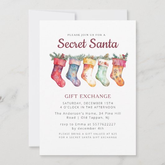 クリスマスストッキングIシークレットサンタクリスマスパーティー 招待状 (正面)