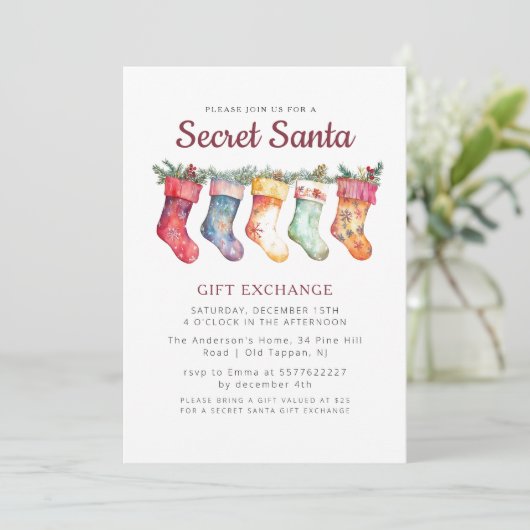 クリスマスストッキングIシークレットサンタクリスマスパーティー 招待状 (スタンド正面)