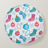 クリスマスストッキン付き水彩の継ぎ目のない模様 ラウンドクッション (裏面)