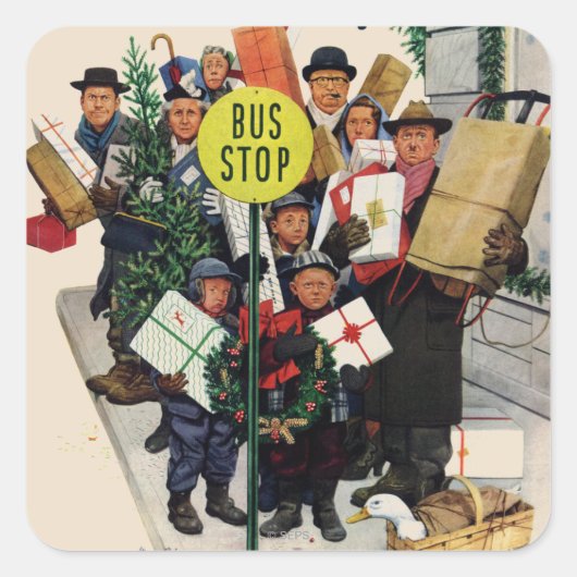 クリスマスストップのバス スクエアシール (正面)